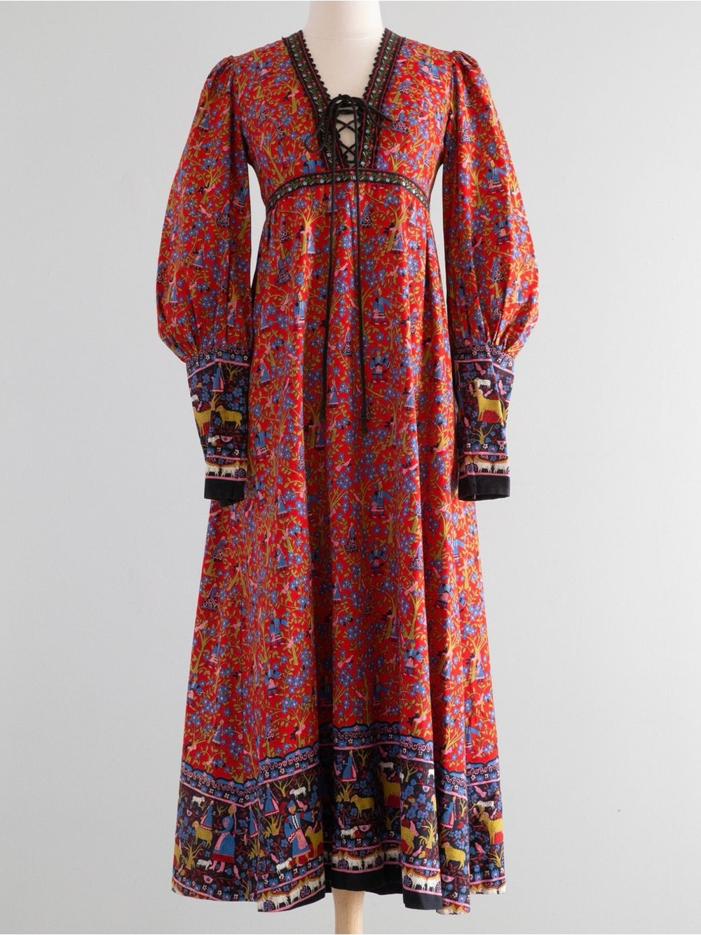 Rare 1970's Black Label Gunne Sax Prairie Dress With Novelty Ram Print / Small - Picture 3 of 15